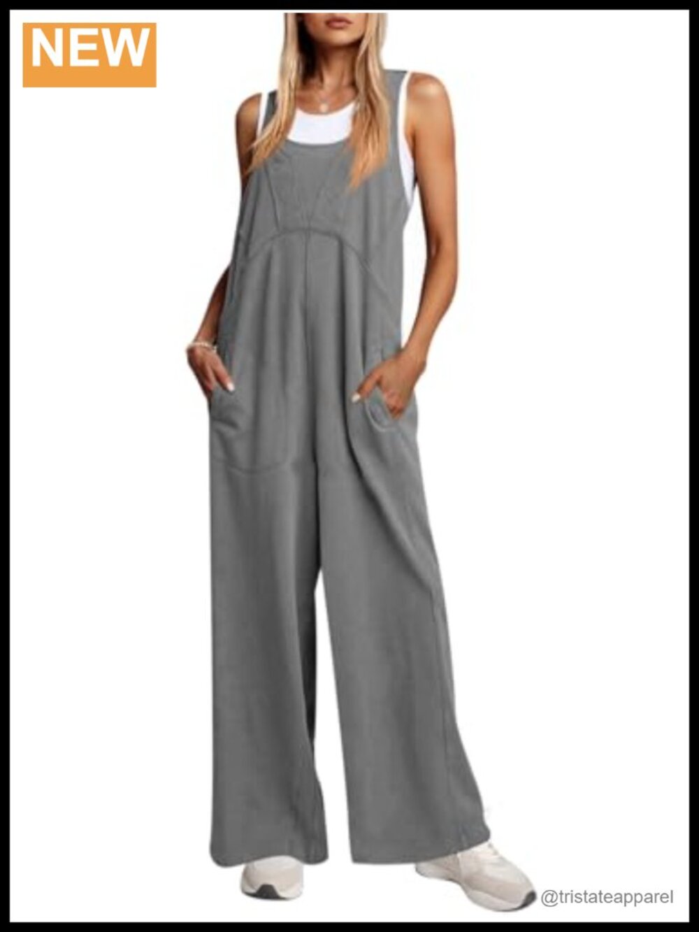 Cicy Bell Loose Overall Jumpsuit Sleeveless Wide Leg Long Pant Romper Pockets